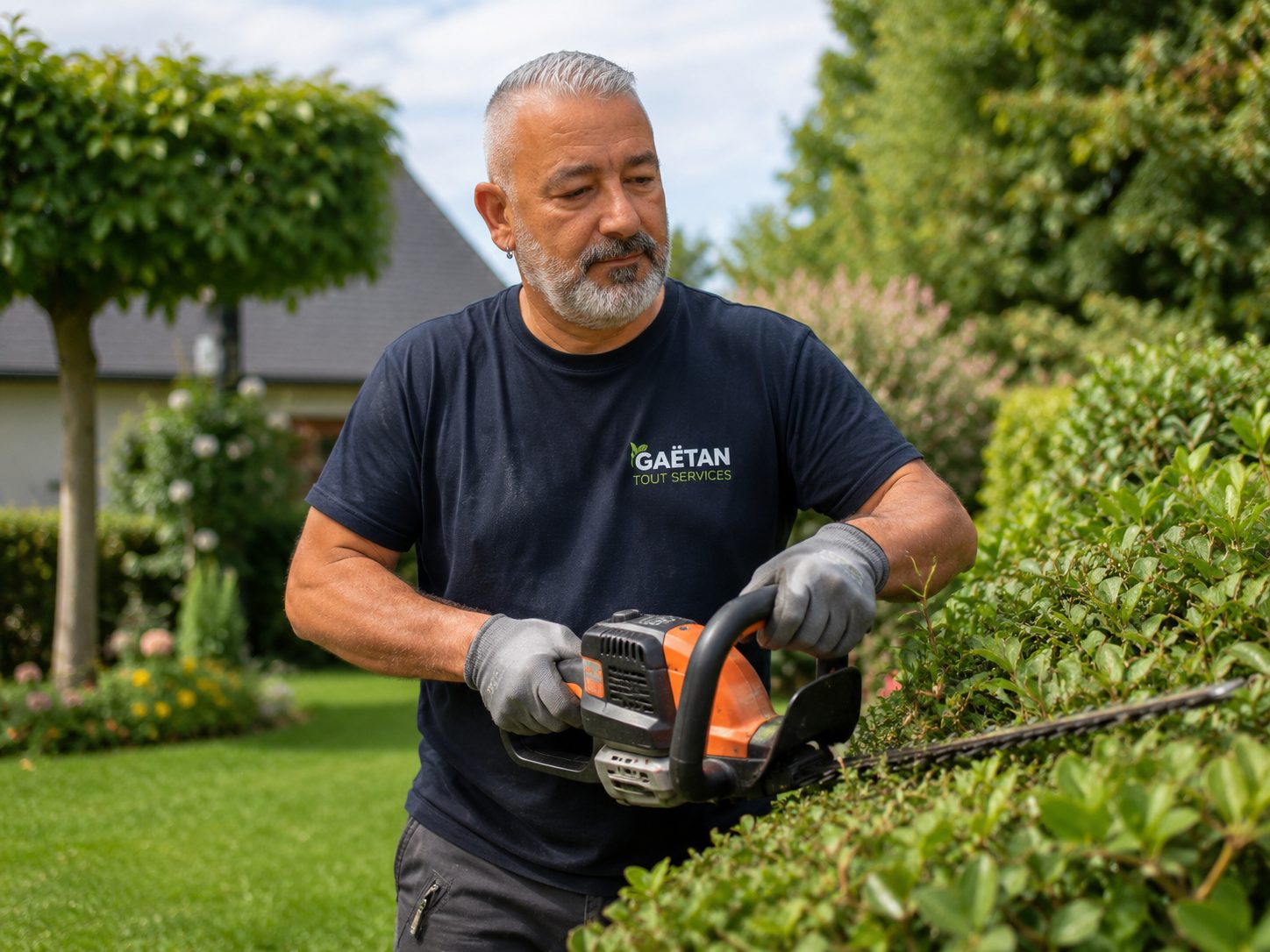 Taille de haie dans un jardin par Gaëtan